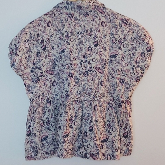 Rachel Zoe 100% Linen Navy and Pink Floral Peplum Top Size S - Picture 2 of 5